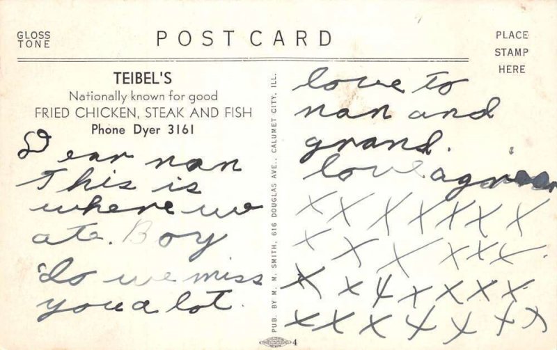 Dyer Indiana Teibel's Chicken Restaurant Vintage Postcard AA65526 