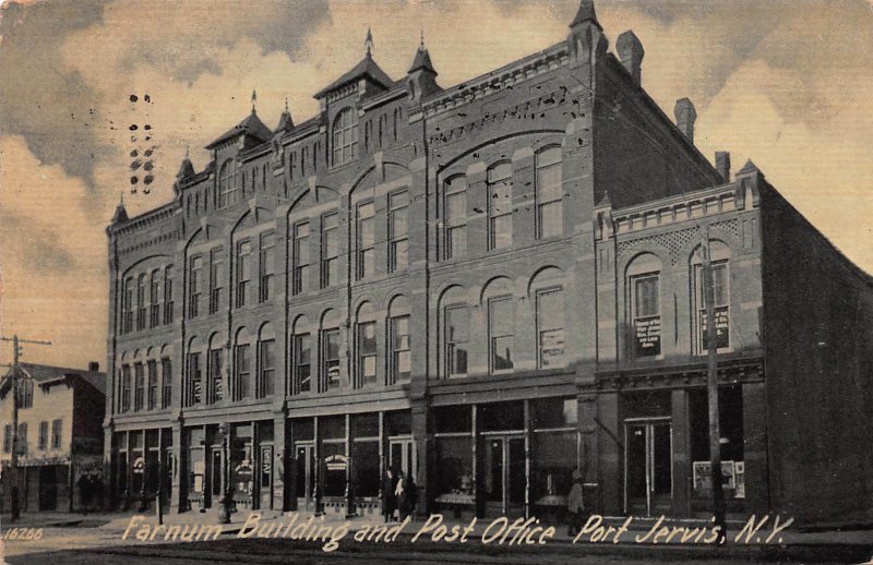 Farnum Building and Post Office, Port Jervis, N.Y., Early Postcard, Used in 1909