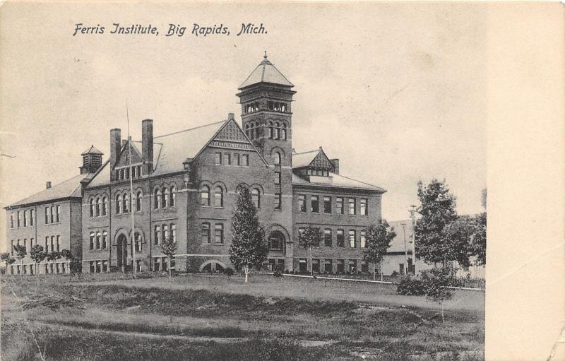 Big Rapids Michigan~Ferris Institute~Bell Tower~Building in Background~1909 B&W