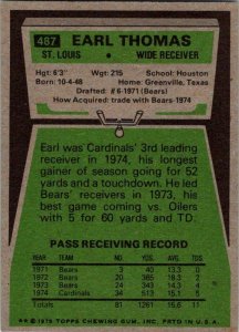 1975 Topps Football Card Earl Thomas St Louis Cardinals