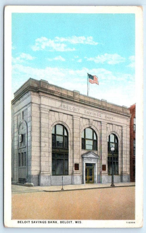 BELOIT, Wisconsin WI ~ BELOIT SAVINGS BANK c1920s Rock County Postcard