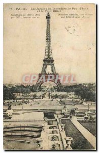 Old Postcard Paris Les Jardins du Trocadero Bridge of Jena and the Eiffel Tower