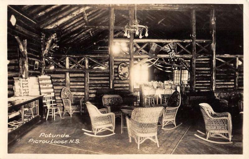 Pictou Lodge Nova Scotia Rotunda Interior Real Photo Antique Postcard K85286