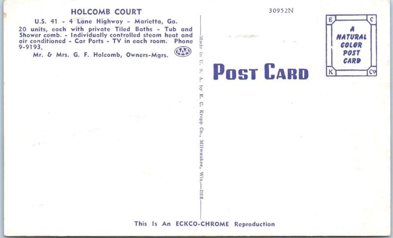 MARIETTA,  GA   Georgia    HOLCOMB  COURT   c1950s    Roadside   Postcard