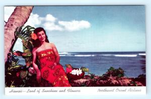 Postcard Northwest Orient Airlines Hawaii 1955 Airline Issue K02