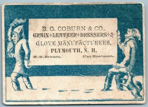 PLYMOUTH NH GLOVE MANUFACTURERS ANTIQUE ADVERTISING VICTORIAN TRADE CARD