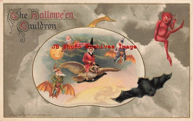 Halloween, Winsch 1914 No WIN05-4, Schmucker, Witch Riding Owl 