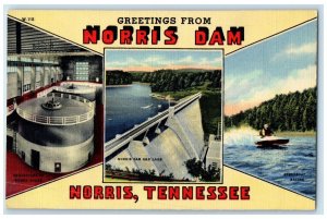 c1940's Greetings From Norris Dam & Lake Multiview Norris Tennessee TN Postcard