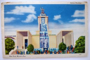 New York Worlds Fair Postcard Italian Pavilion Building Linen 1940 Grinnell
