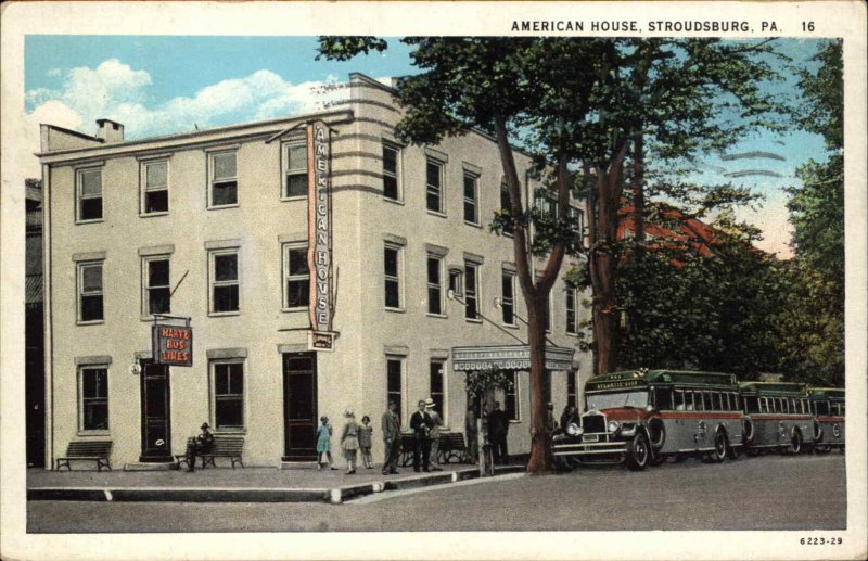 Stroudsburg Pennsylvania PA American House Vintage Bus Vintage Postcard