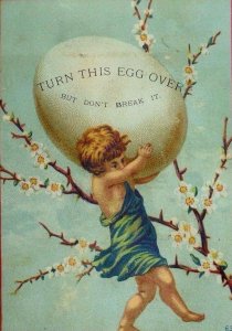 Souder & Bright Millinery Easter Card Cherub Carrying Giant Egg Blossoms P51