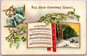 All Good Christmas Wishes Holy Bell And Winter Forest Book Greetings Postcard