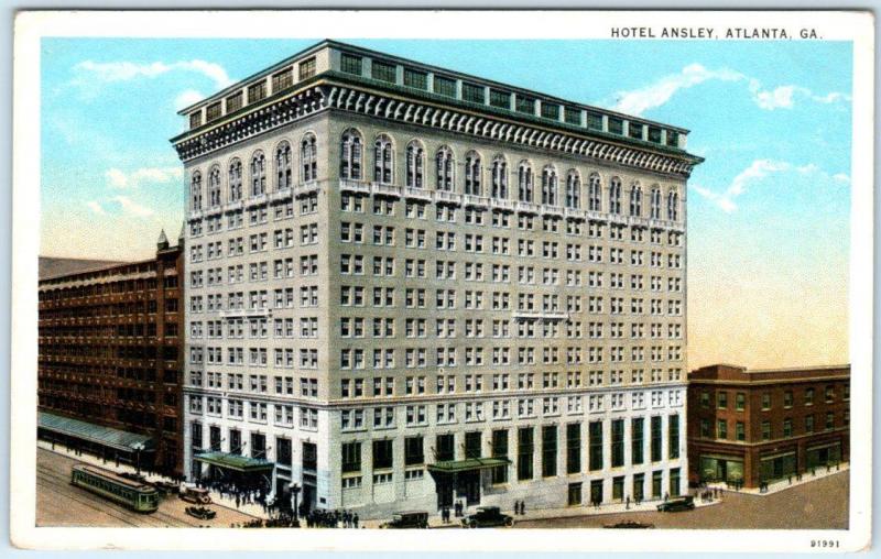 ATLANTA, Georgia  GA   HOTEL ANSLEY  Street Scene  ca 1920s   Postcard