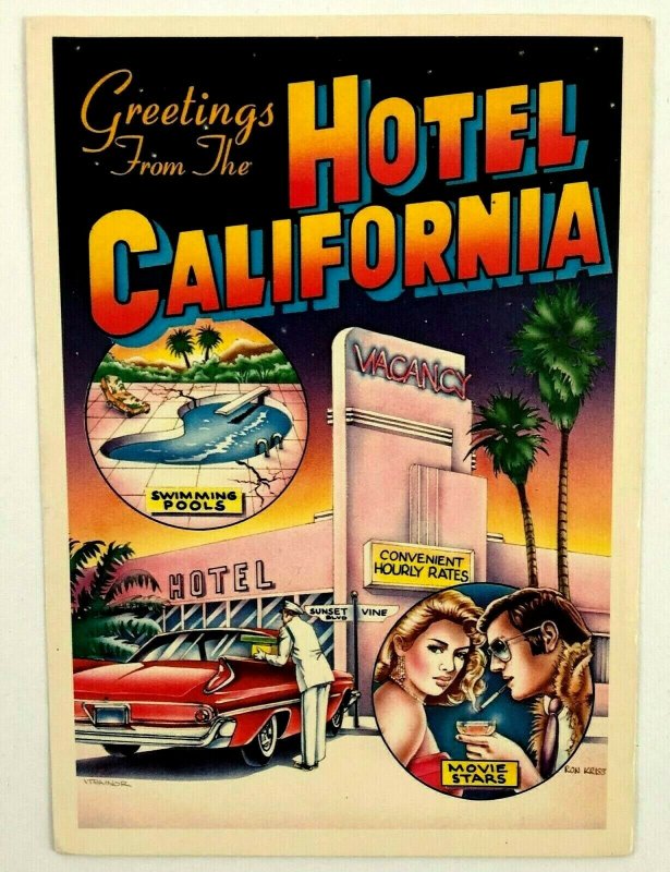 1983 Greetings Hotel California Ron Kriss Postcard Novelty Sunset Vine Trainor 