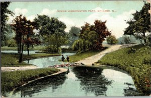 Lake Scene in Washington Park Chicago IL Vintage Postcard R05