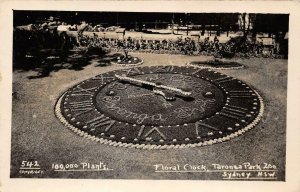 RPPC FLORAL CLOCK Taronga Park Zoo, Sydney, NSW Vintage Photo Postcard