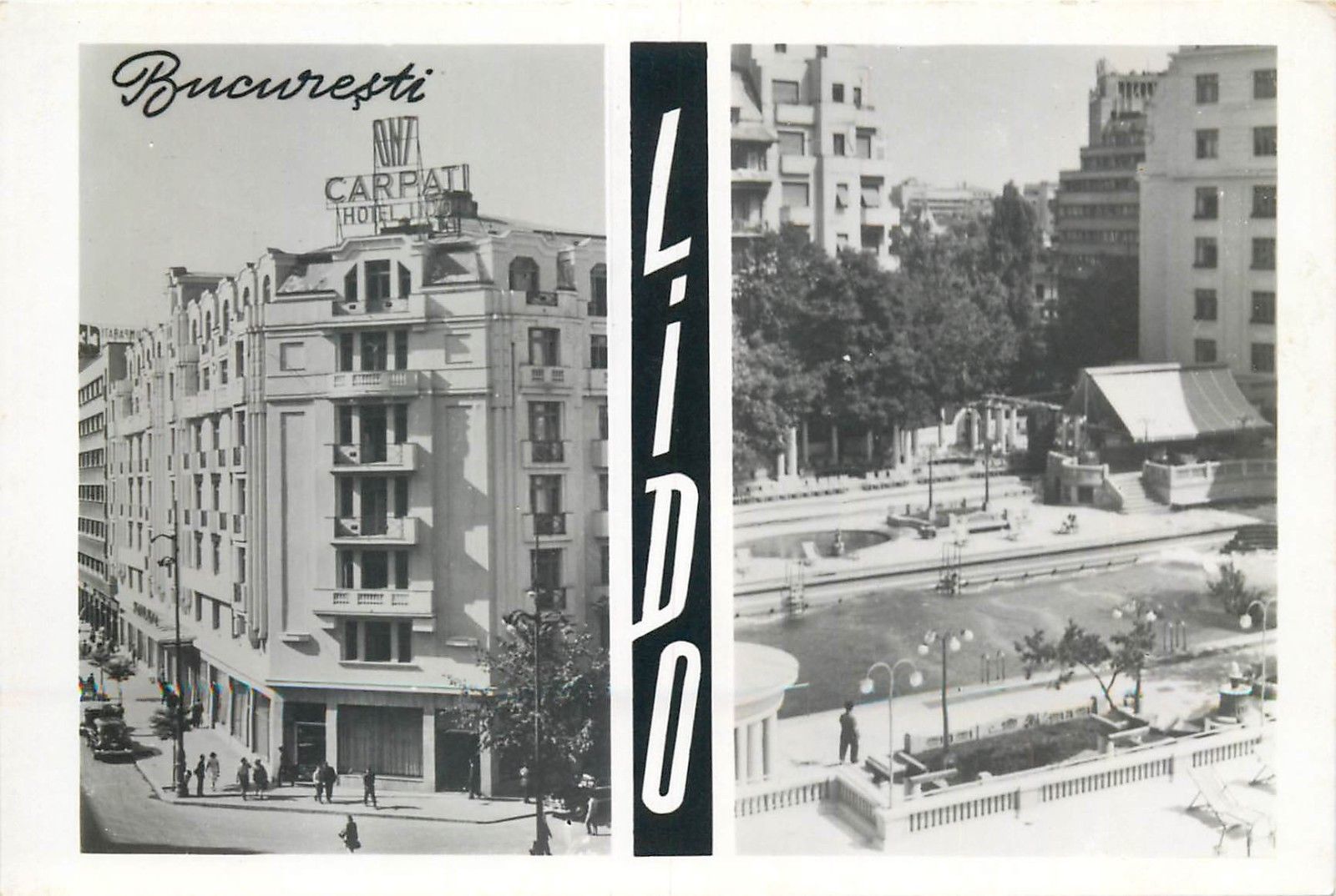 Romania Bucuresti Bucharest Carpati Hotel Lido swimming pool 1960s / HipPostcard