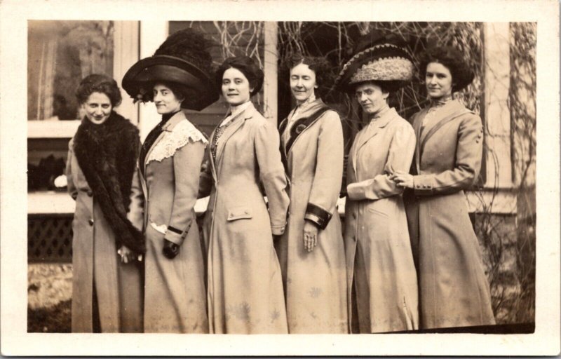 Real Photo Postcard Group of Well Dressed Women in Coats and Hats Outside