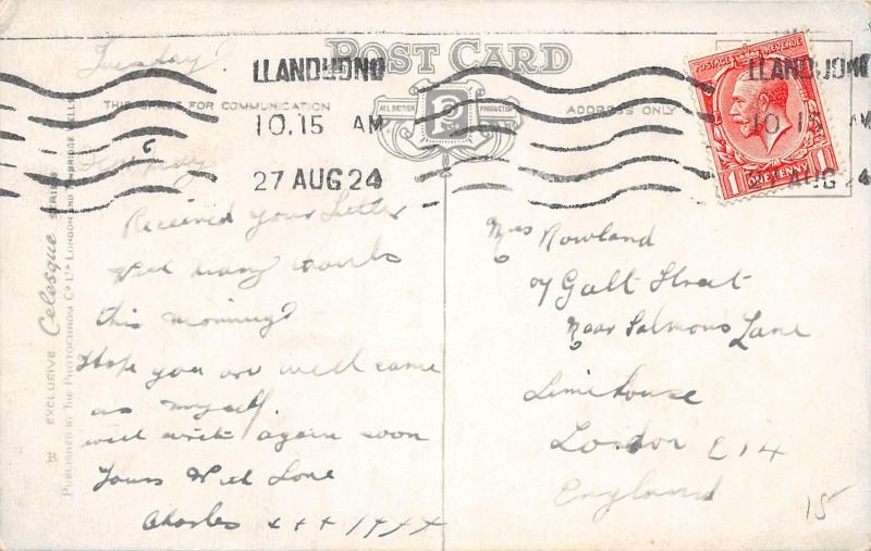 LLANDUDNO WALES UK TELEGRAPH STATION PHOTOCHROM CELESQUE POSTCARD POSTMARK 1924