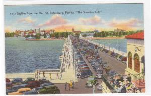 Skyline Pier St Petersburg Florida linen postcard
