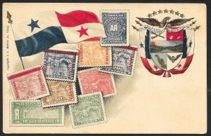 PANAMA Stamps on Postcard Embossed Shield Unused c1910s