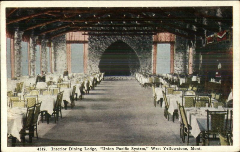 West Yellowstone MT Interior Dining Lodge Union Pacific c1920 Postcard