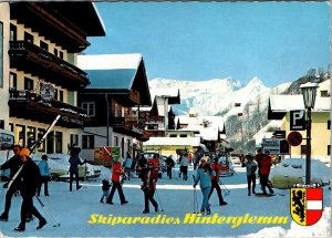 Saalbach-Hinterglemm, Austria  SKI PARADISE  Street Scene~Skiers  4X6 Postcard