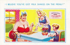 Milk Shakes Fat Lady Wobbly Breasts Beach Cafe Comic Postcard