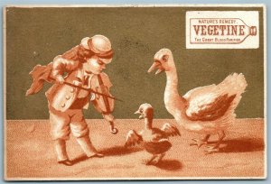 VEGETINE ANTIQUE ADVERTISING VICTORIAN TRADE CARD VIOLIN PLAYER w/ DUCKS