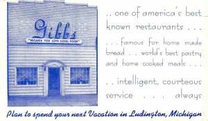 Ludington, Michigan GIBB'S Roadside Restaurant Mason Co. c1940s Vintage Postcard