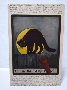 Halloween Postcard Black Cat On Fence Full Moon Ullman Series 138 Memphis 1909
