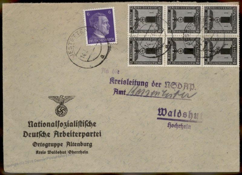 3rd Reich Germany NSDAP Dienstmarken Official Cover Ortsgruppe Altenburg 86866