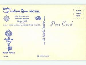 Unused Pre-1980 OLD CARS & FAIRLANE INN MOTEL Dearborn Michigan MI s5687@