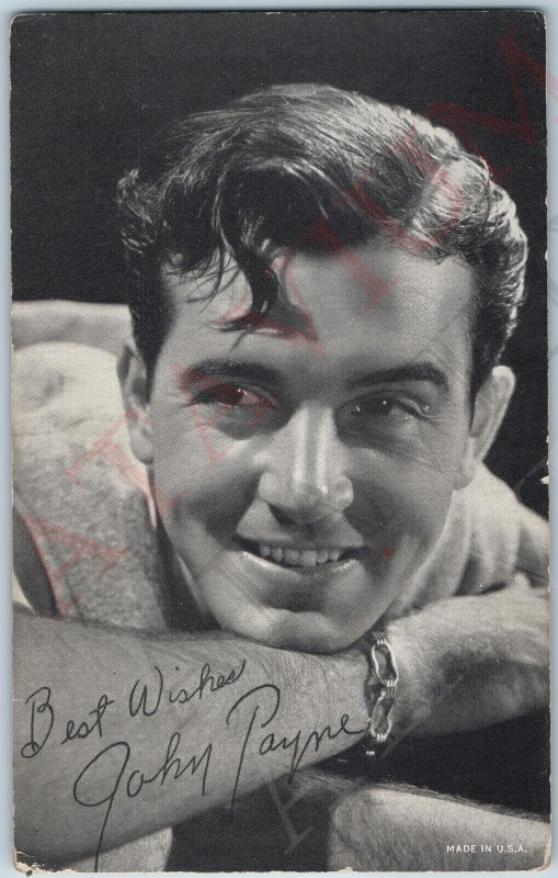 c1940s Best Wishes John Payne PRINTED Signed Autograph Photo Trade Card A190