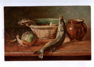 224509 RUSSIA KLEVER son Still Life w/ Fish Granberg #2052 old