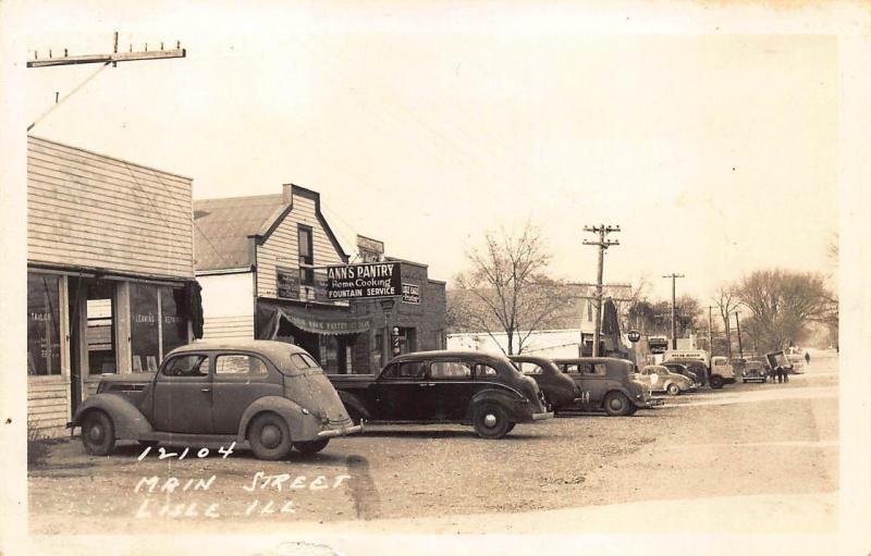 Lisle IL Main Street Ann's Pantry Street View Old Cars RPPC