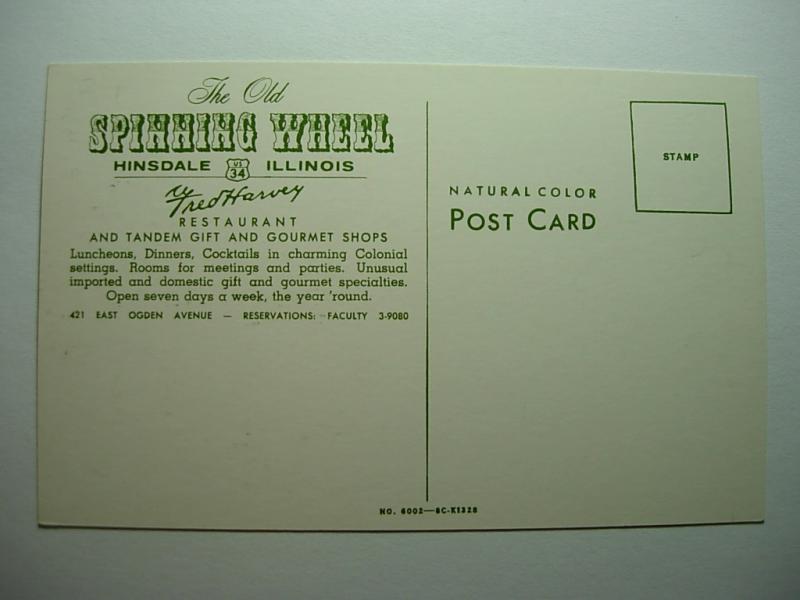 1960's Old Spinning Wheel Restaurant Hinsdale Illinois IL Unused Postcard y9196