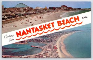 Nantasket Beach Massachusetts~Roller Coaster @ Amusement Park~Banner 1950s PC