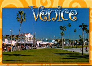 California Venice Greetings Showing Shops Restaurant and Artists On The Sidewalk
