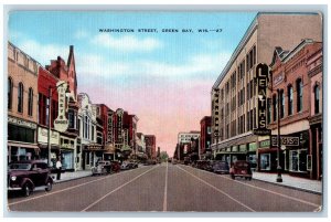 Green Bay Wisconsin WI Postcard Washington Street Business Section 1944 Vintage