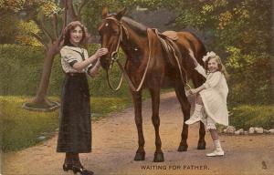 Mother and daughter with horse. Waiting forfther Tuck Rapgolette PC # 8175