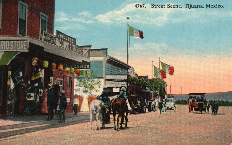 Vintage Postcard Main Street Scene in Tijuana Mexico MX