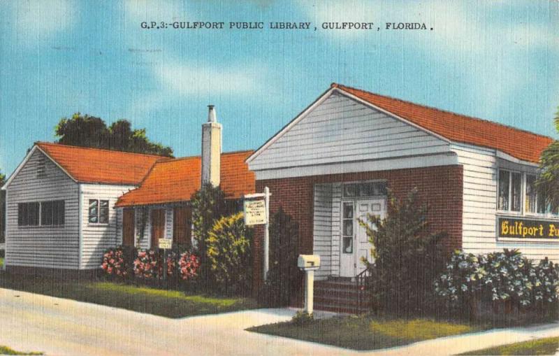 Gulfport Florida Public Library Street View Antique Postcard K70534