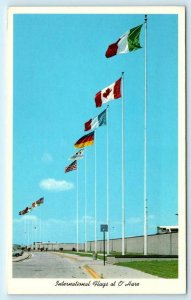 CHICAGO, Illinois IL ~ International Flags O'HARE AIRPORT ca 1967  Postcard