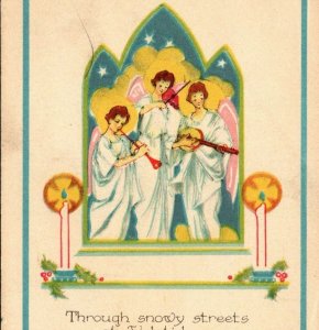 Yuletide with oldtime Kindness, Christmas Postcard, Angels, Musical Instruments
