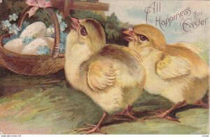 All Happiness for EASTER, PU-1908; Two chicks, basket of eggs