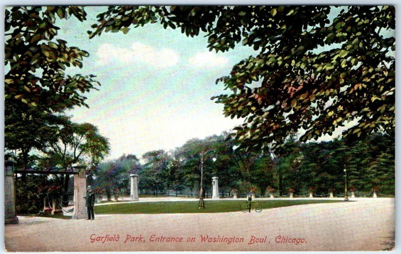 c1910s Chicago IL Garfield Park Entrance Washington Boul Lith Photo Postcard A64