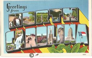 Greetings From North Carolina Large Letter Big Letter Vintage Postcard Linen