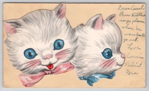 Handmade Hand-cut Die-cut Applique Blue Eye Kittens Randolph MA Postcard C24