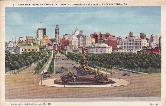 Parkway From Art Museum Looking Towards City Hall Philadelphia Pennsylvania 1944